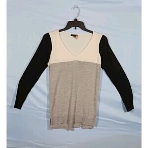 Ann Taylor Medium White Gray Black Color Block Long Sleeve Tunic Wool Blend